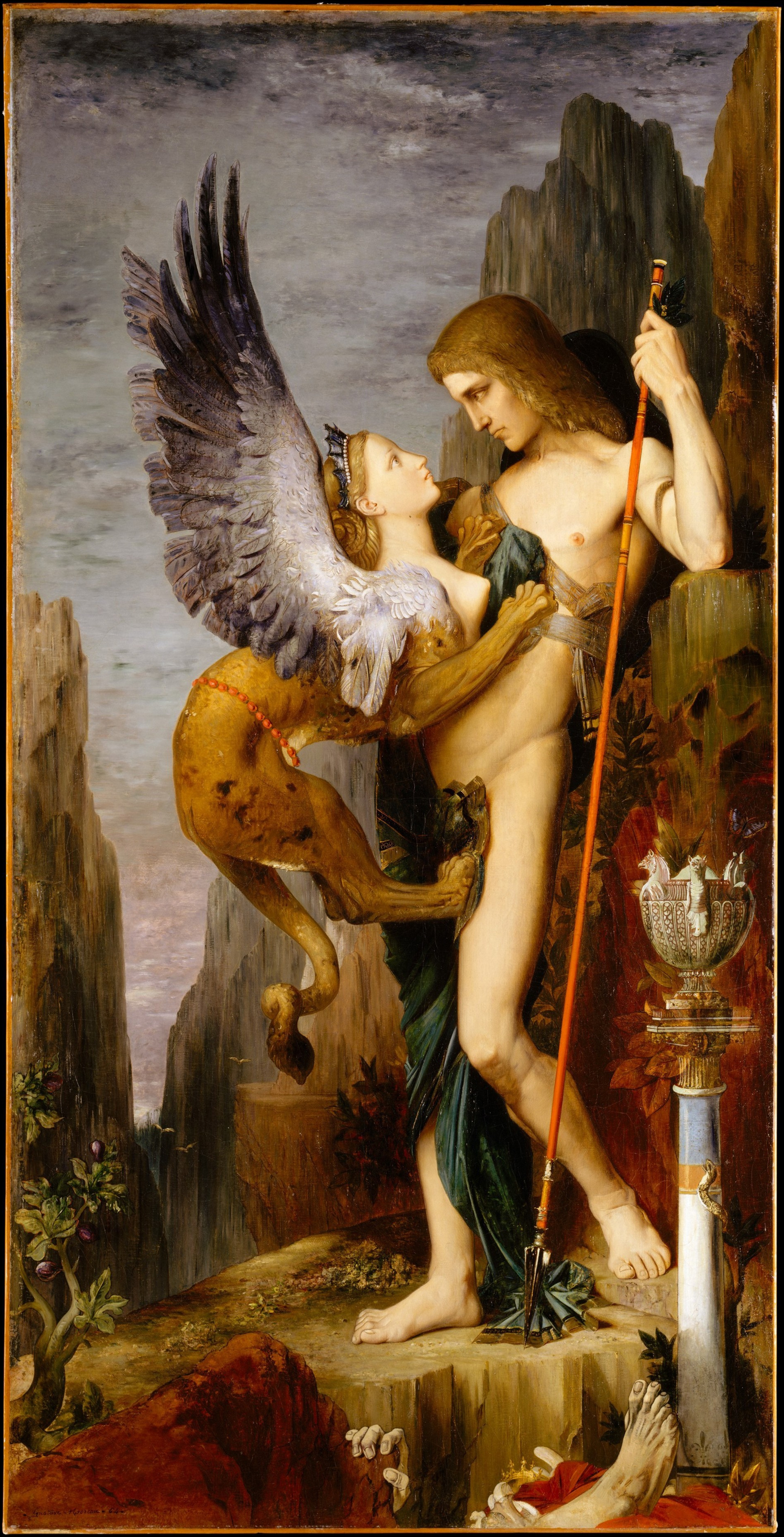 Œdipe et la Sphinx dans une peinture symboliste de Gustave Moreau datant de 1864.