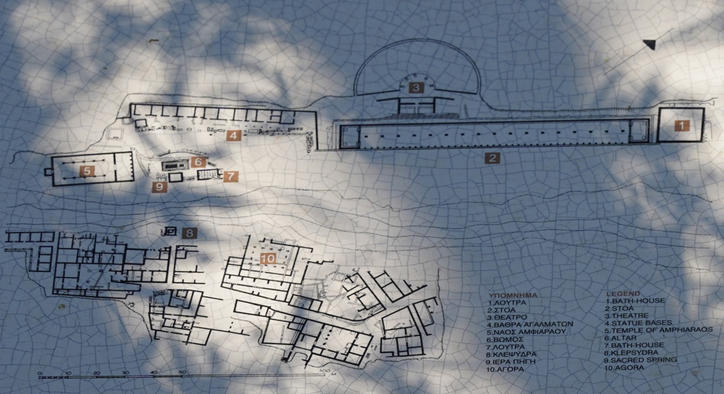 Photographie du plan de visite du site archéologique de l’Amphiaraion d’Oropos.