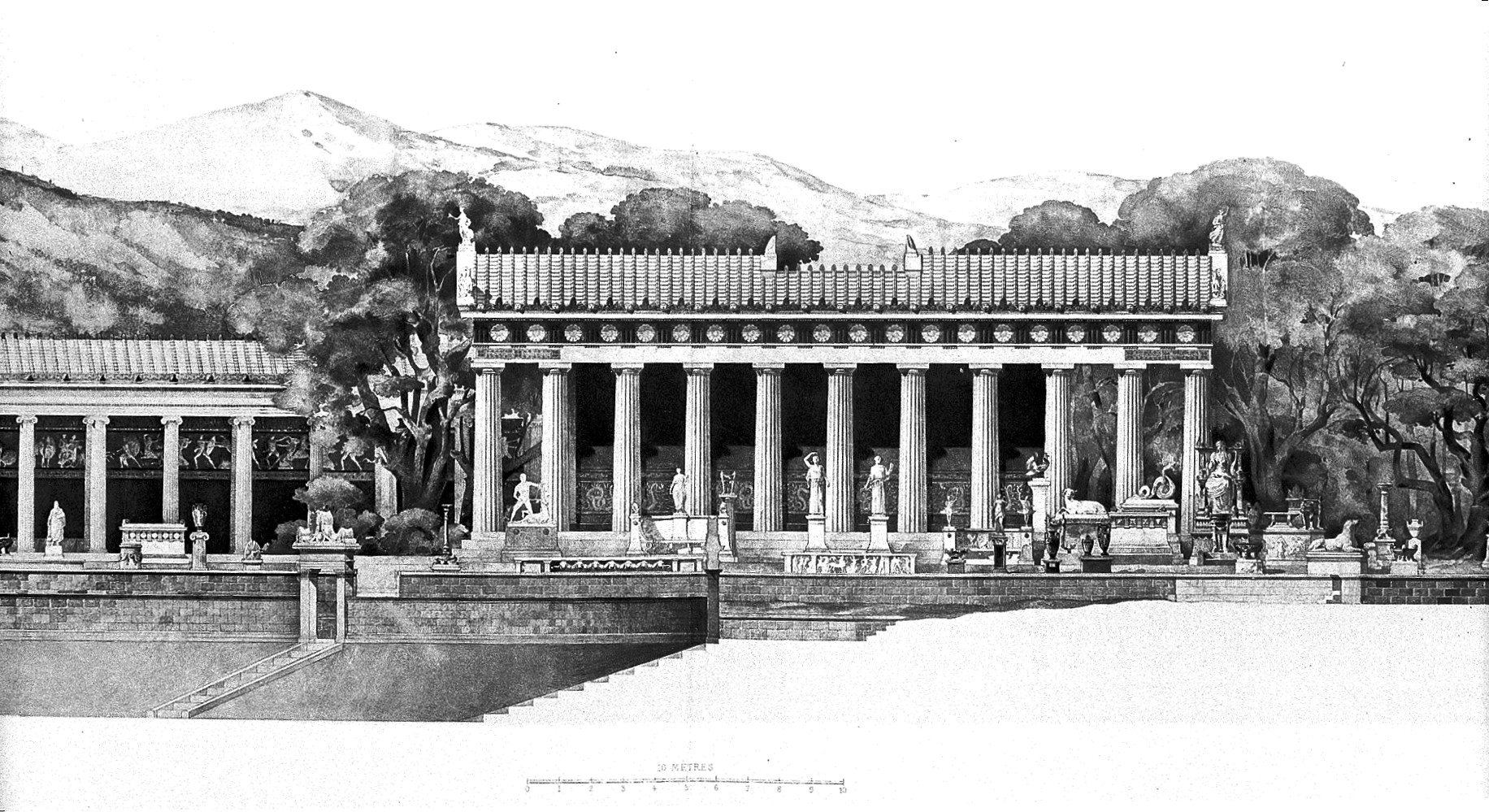 Restitution savante dessinée en 1895 de la tholos d’Épidaure par Defrasse et Lechat.